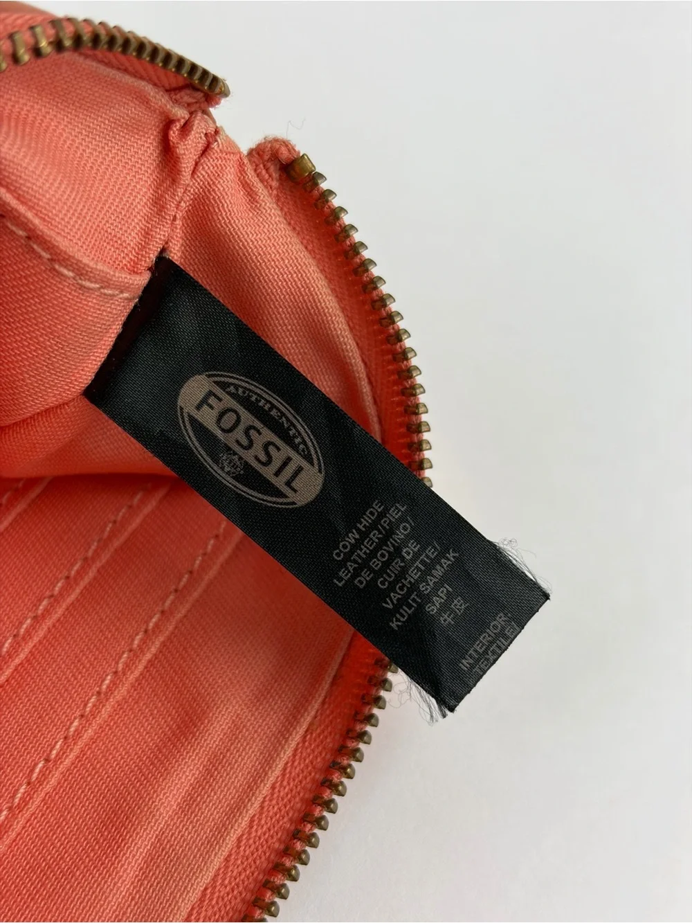 Fossil Cowhide Leather Coral Pink Wristlet Clutch Wallet Bag